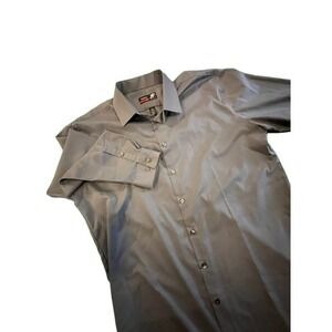 JF J.Ferrar Stretch Slim Gray Long Sleeve Button Down Dress Shirt Mens XL 17 1/2